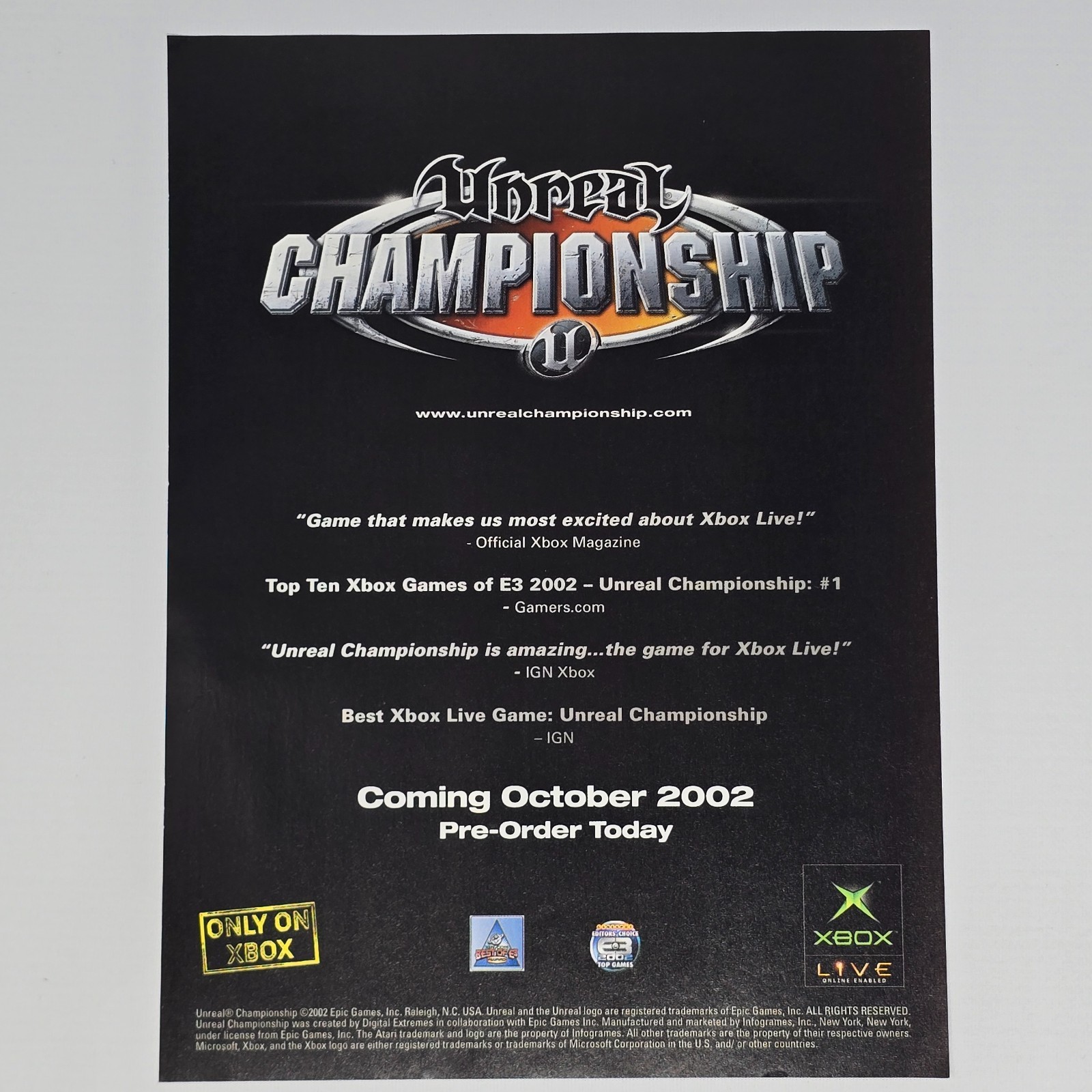 Unreal Championship Xbox Authentic Magazine Ad