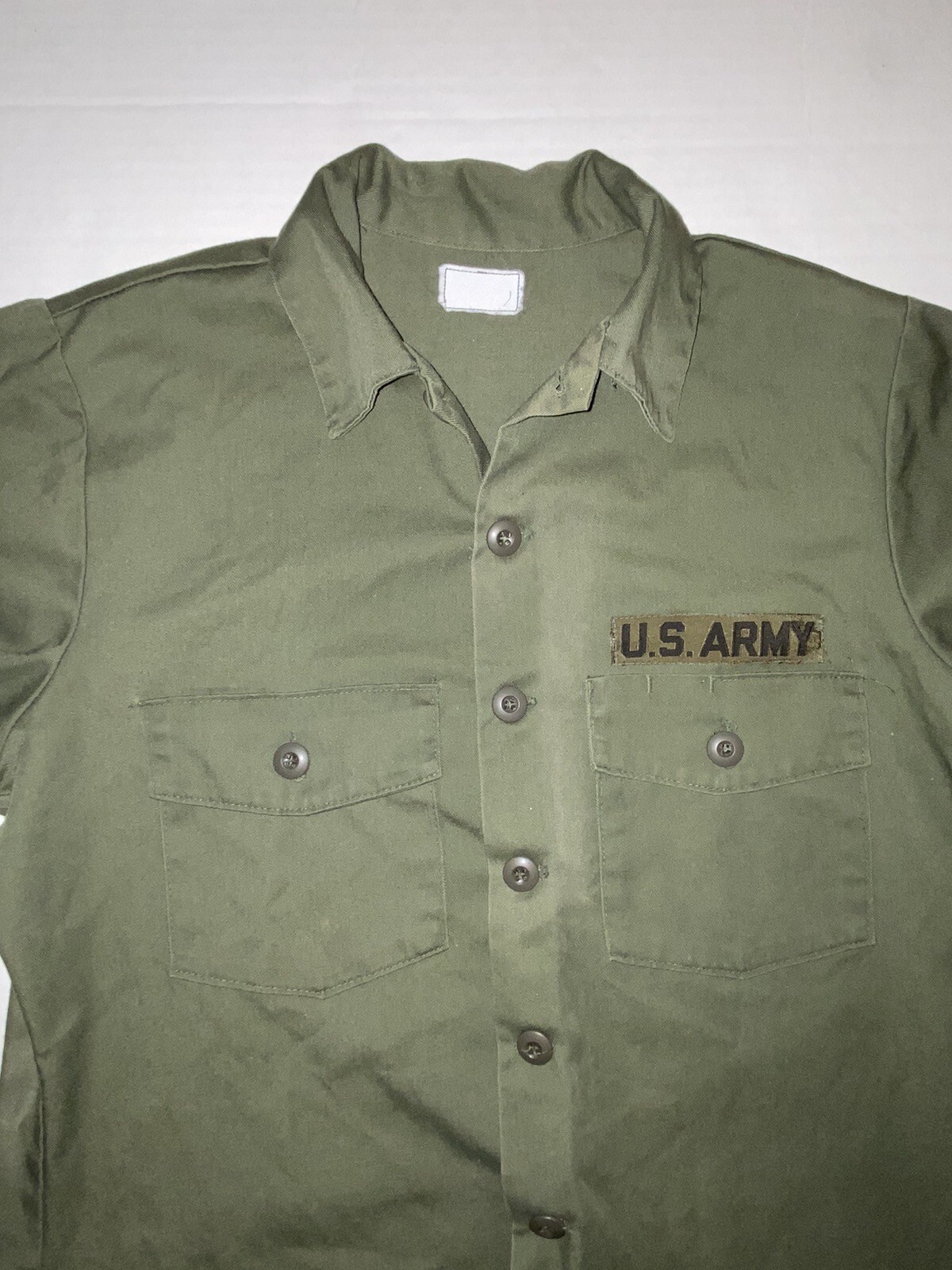 Army Military Vintage Field Work Shirt LT OD Green U.S. Army Patch Rare