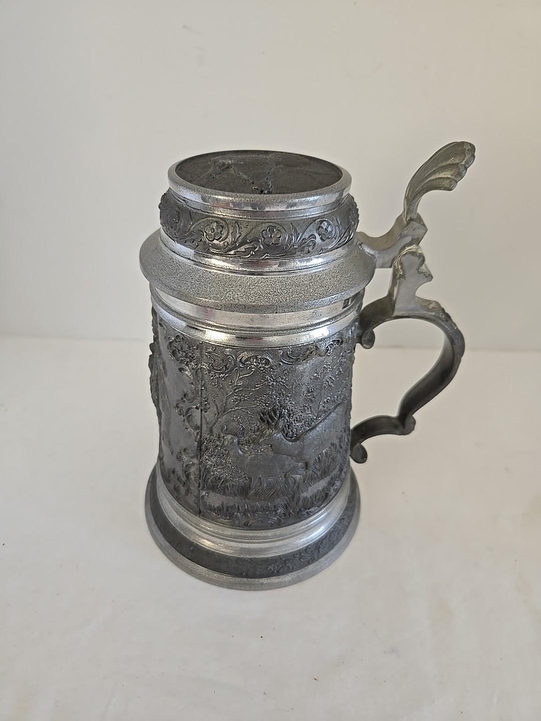 Vintage Eduard Scholl Co Pewder German Beer Stein 3d Hunting Deer.