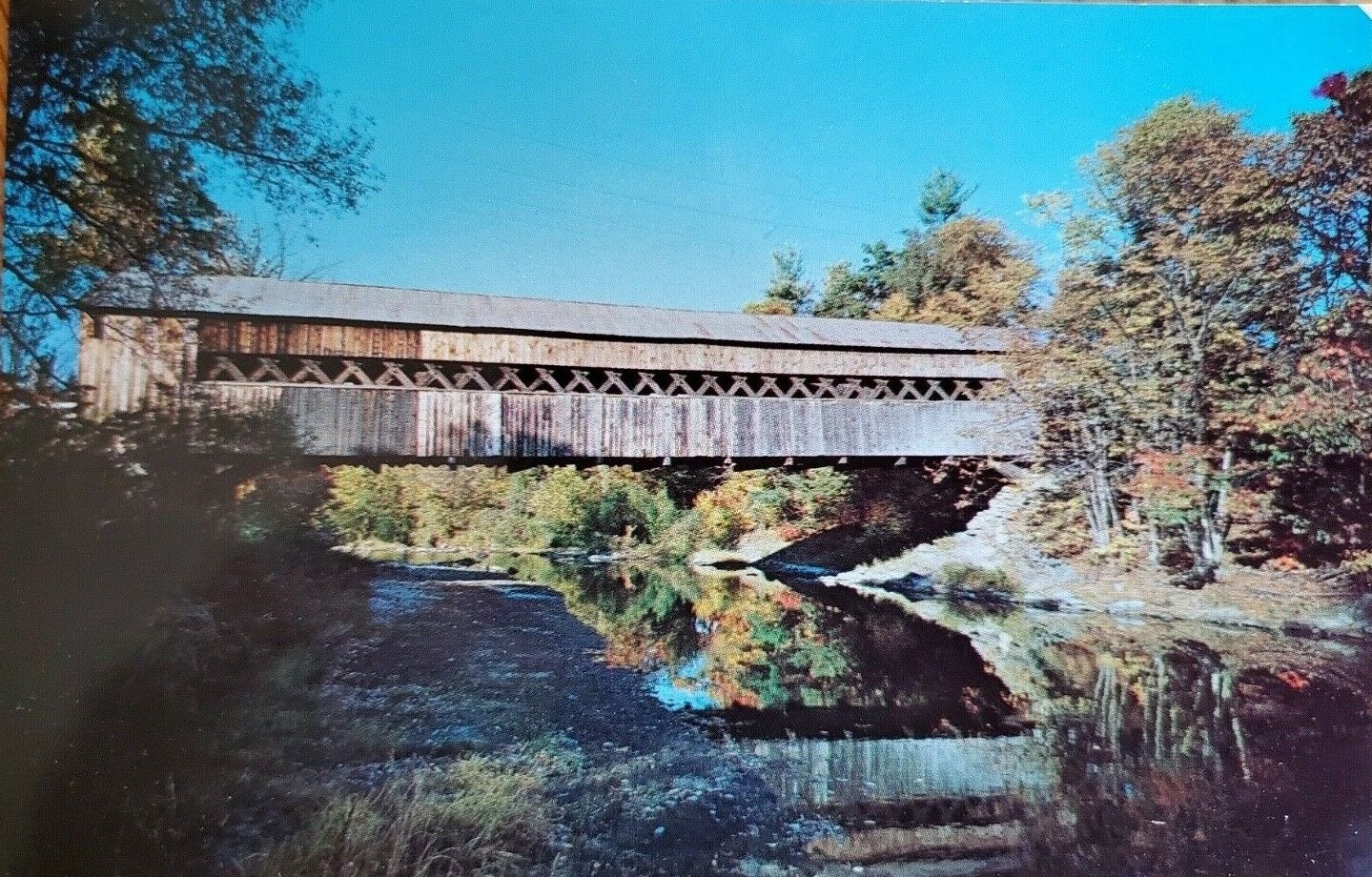 Vermont  Covered Bridge over Saxtons River Bellows Falls 1960s Vintage Postcard