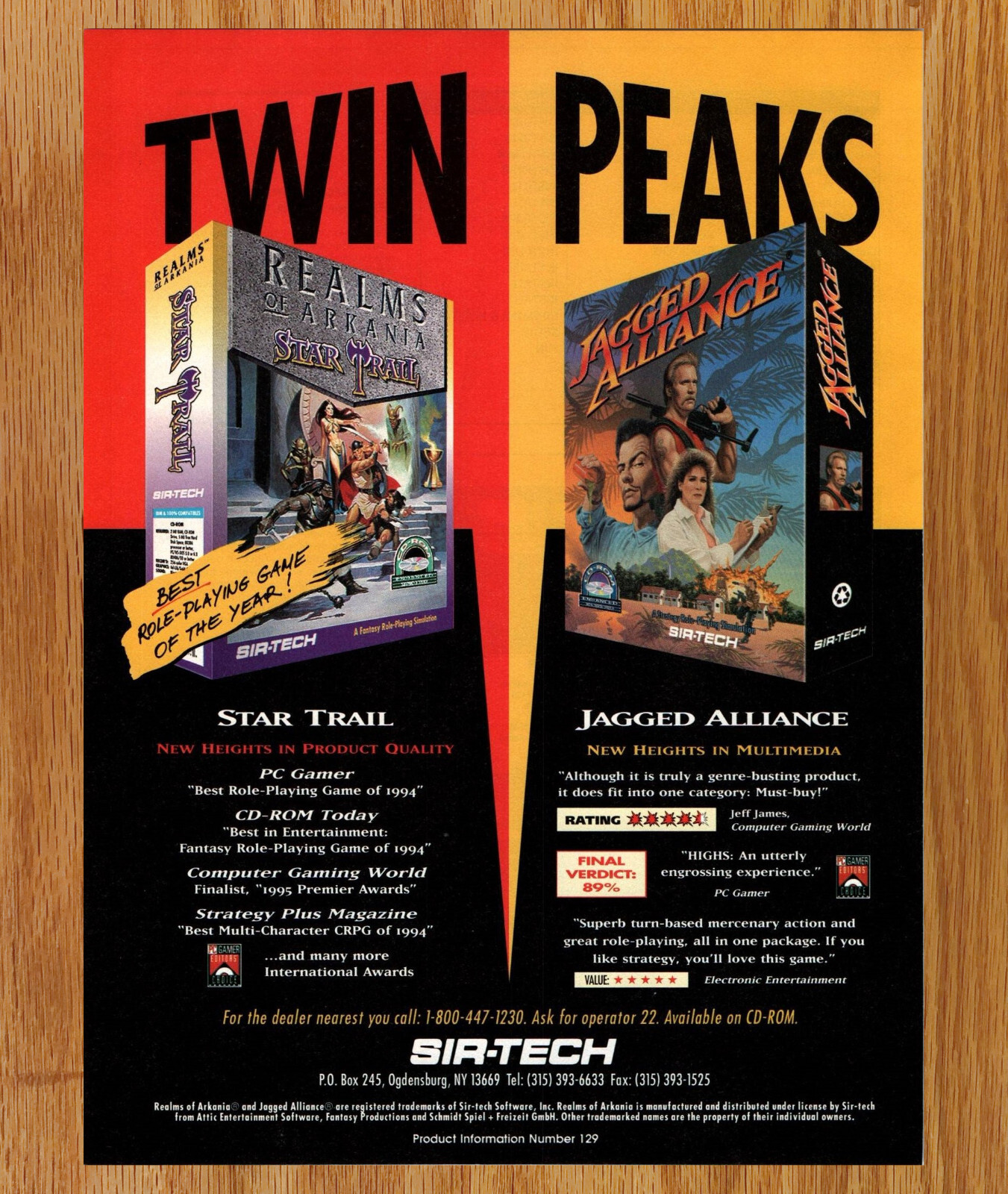 Sir-tech Twin Peaks Star Trail Jagged Alliance Print Ad / Poster Promo Art 1995