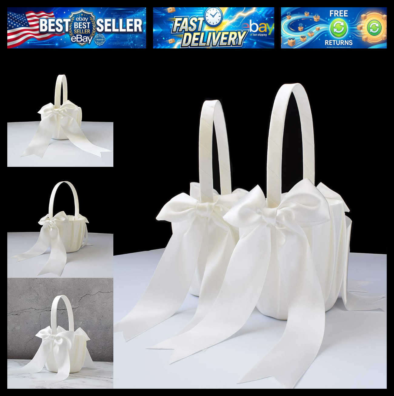 ATAILOVE 2 PCS Flower Girl Baskets Set- Cute Cherish Wedding Flower Baskets (Ivo
