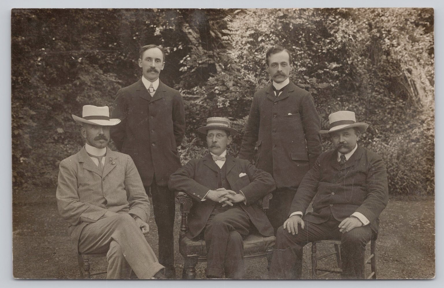 RPPC 5 Men Portrait Garden Hats Mustaches Early 1900s Real Photo Postcard