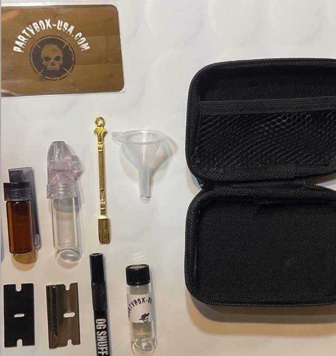 FULL Snuff Kit Mirror Straw Zippered Storage Bag Compact Travel Setup 10+ Items