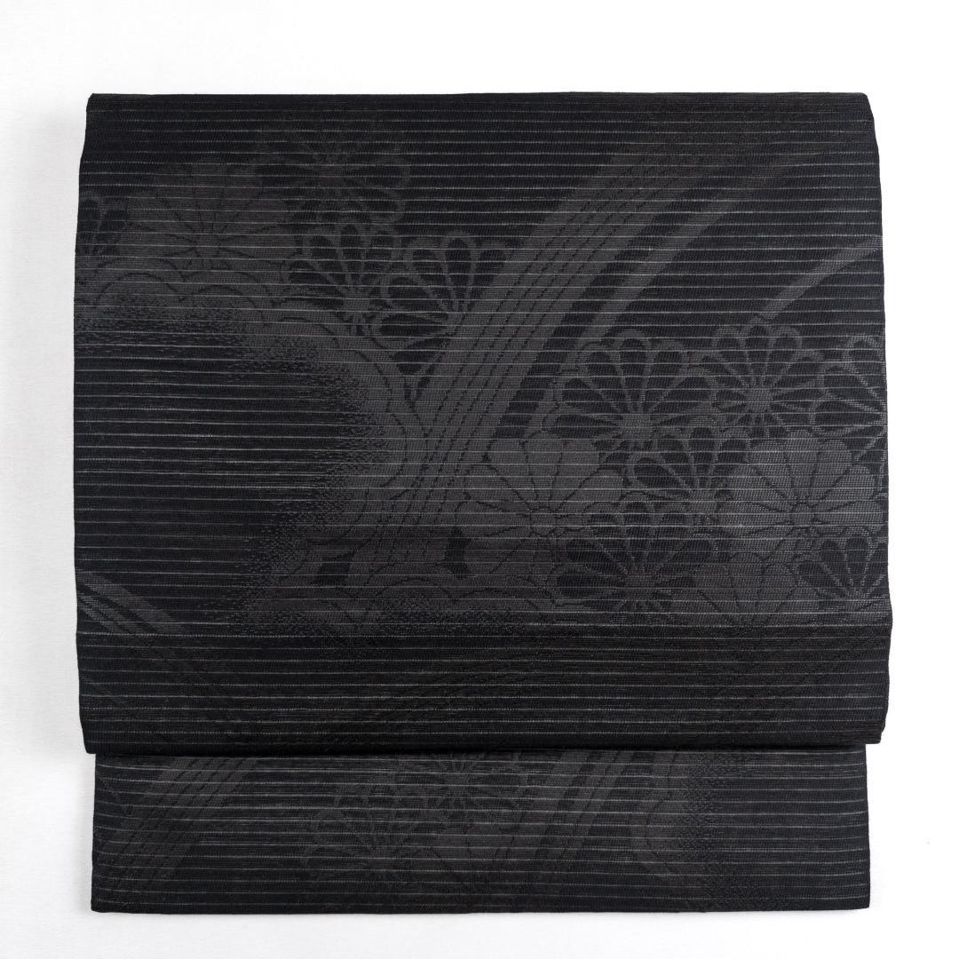 Saichi Silk Nagoya Obi Black Summer Formal Kimono Belt, Slightly Used