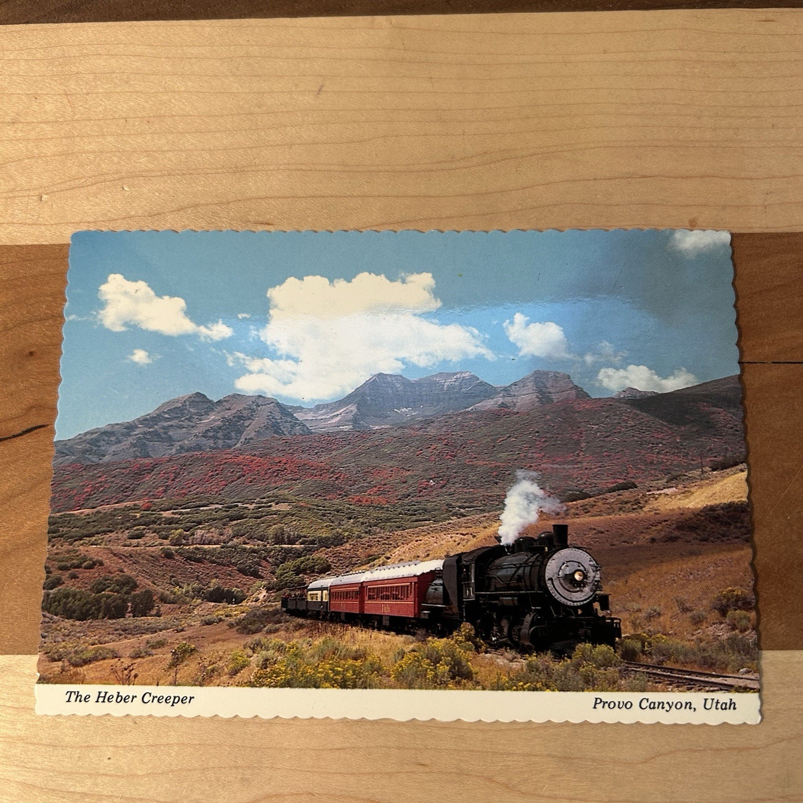 VTG Chrome Postcard Heber Creeper Steam Train Provo Canyon Utah Mount Timpanogos