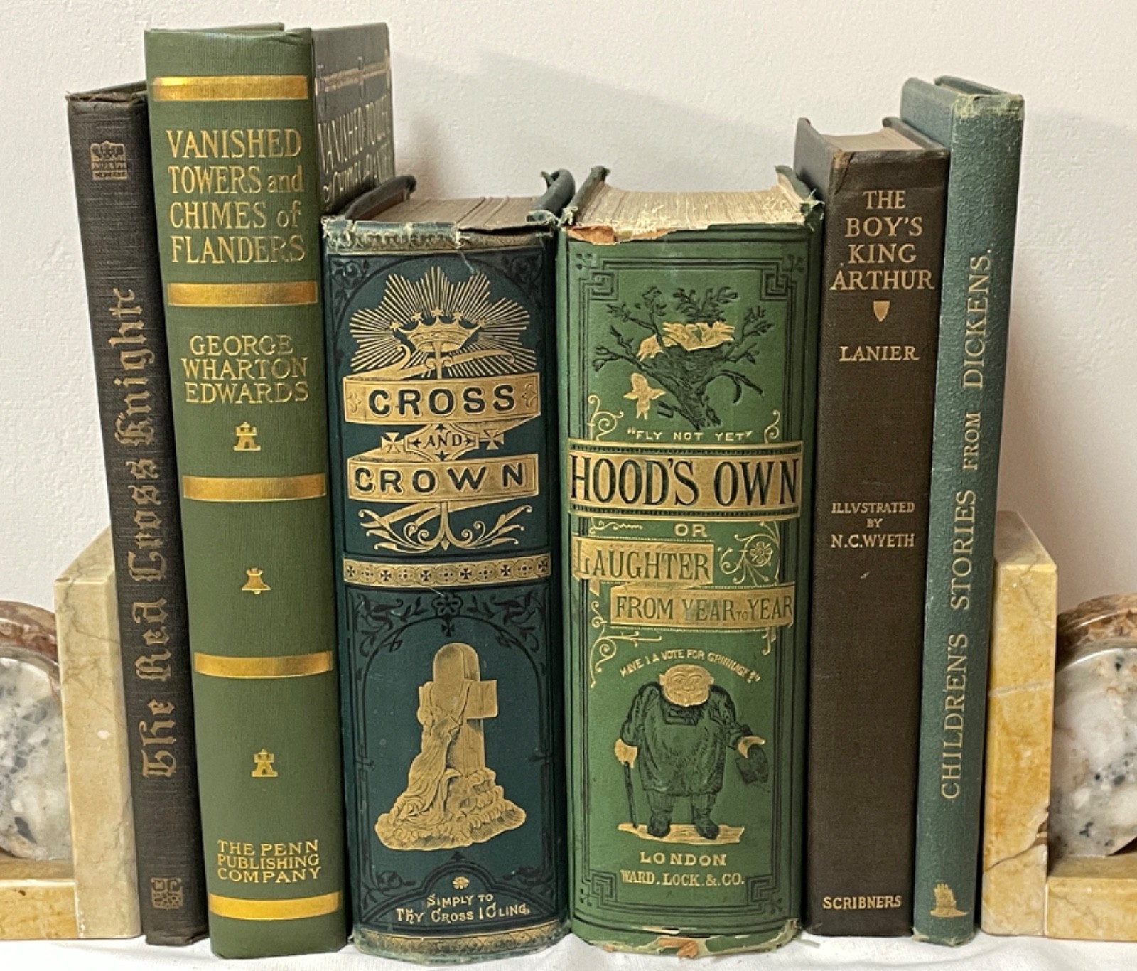 Antique Decorative 6-Book Lot Illustrated Wyeth Dickens Gilt Bindings 1881-1924
