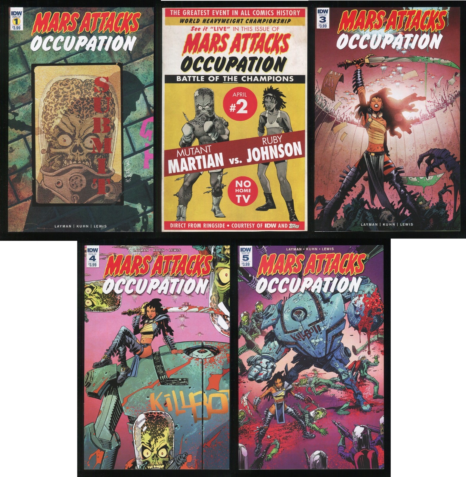 Mars Attacks Occupation Comic Set 1-2-3-4-5 Lot IDW Alien Martian Invasion UFO