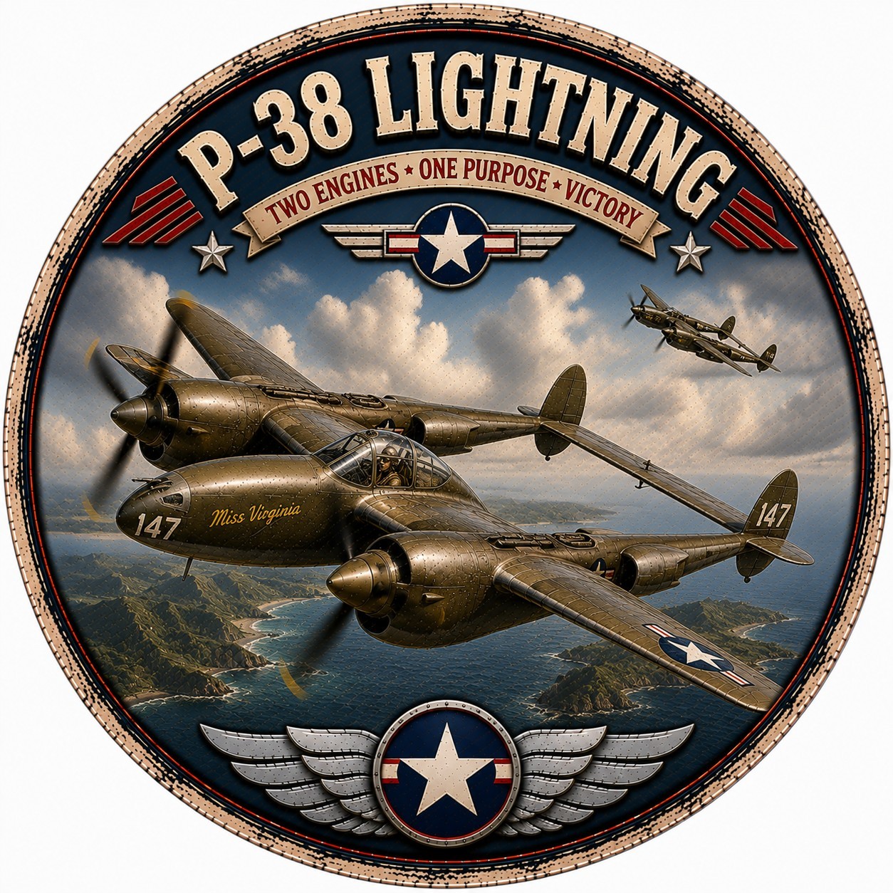 P-38 Lightning Airplane - Metal Sign