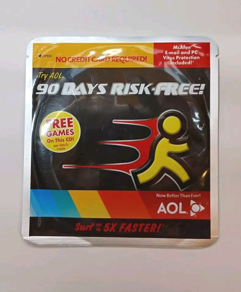 Vintage Try AOL 90 Days Risk Free Trial CD-Rom Sealed (New Sealed) 5X FASTER