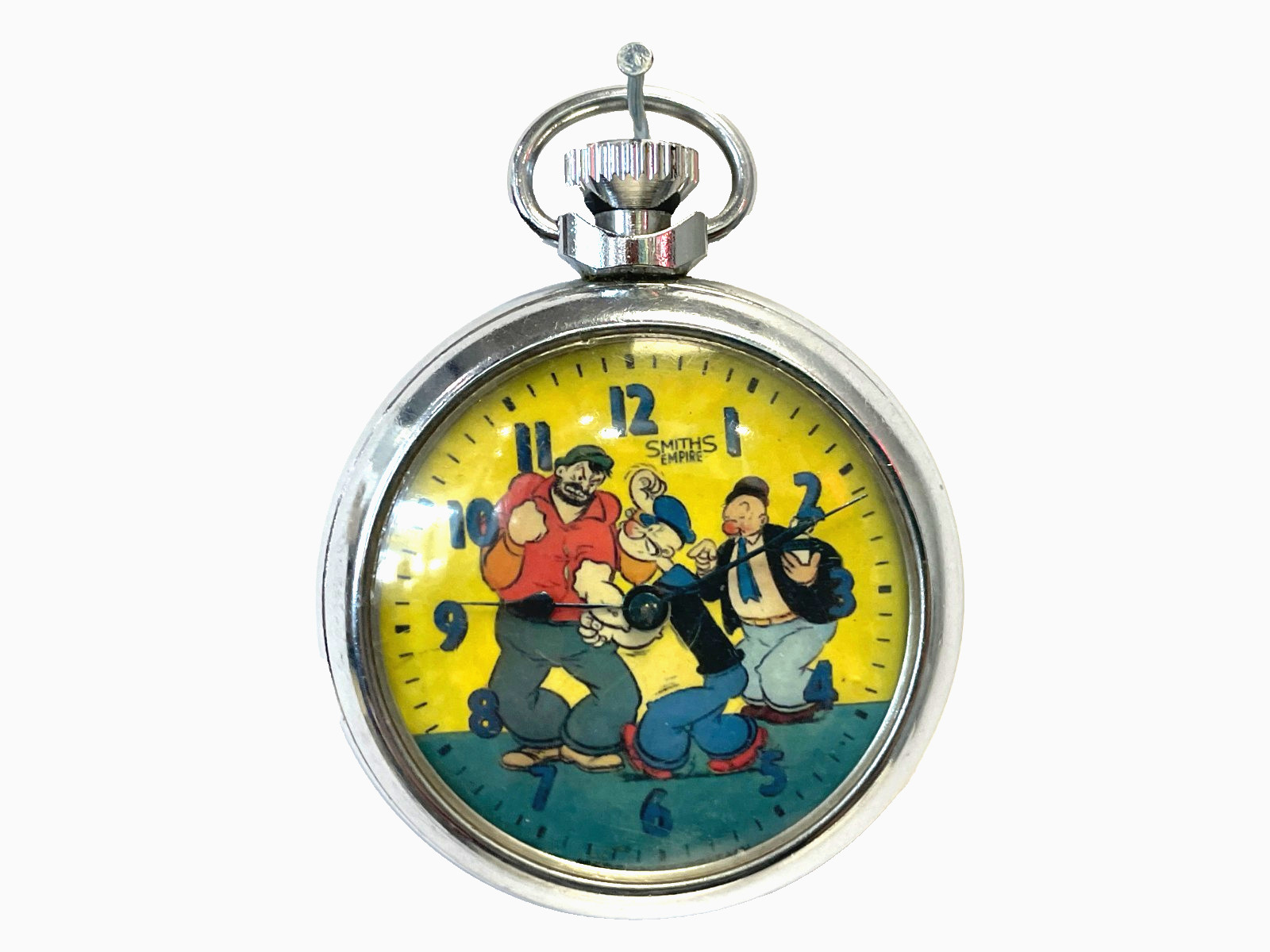 Vintage Rare Popeye & Bluto and Whimpy Silver Pocket Watch Wind Up