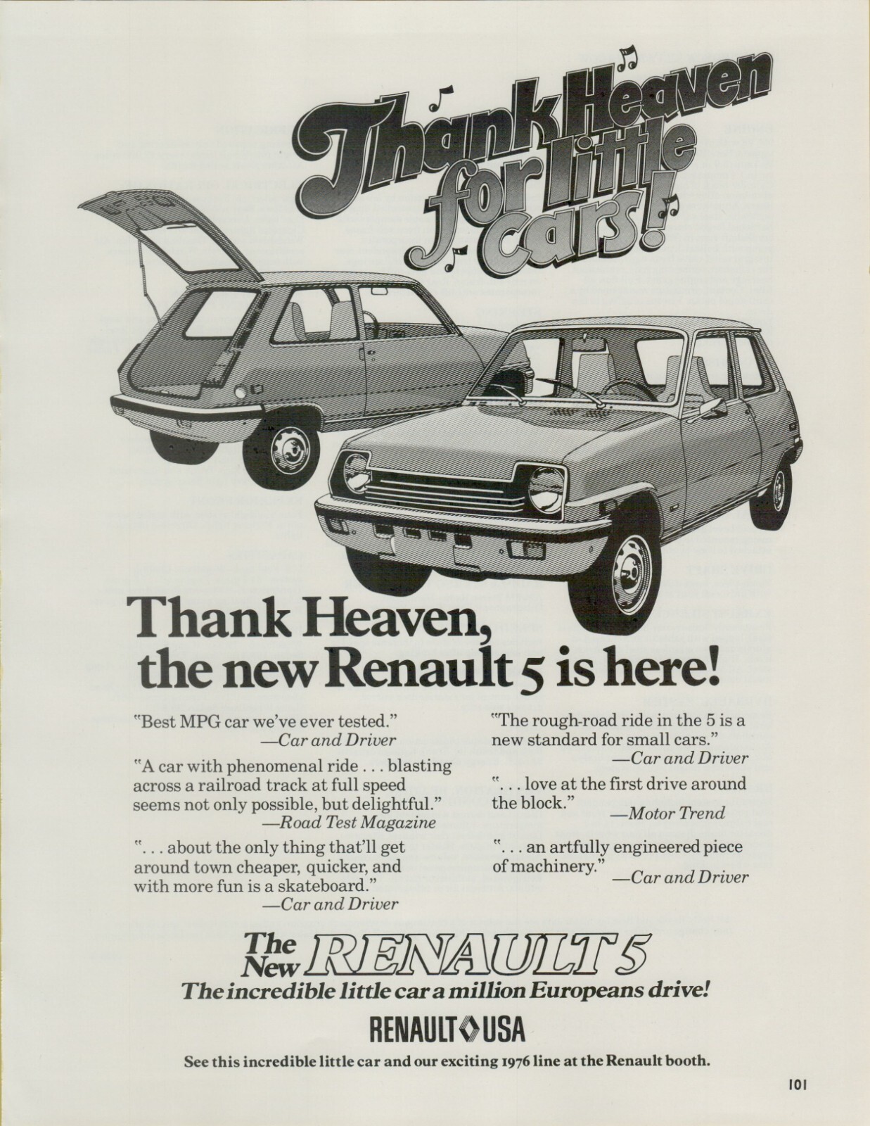 1976 Renault 5 Incredible Little Car A Million Europeans Drive VINTAGE PRINT AD