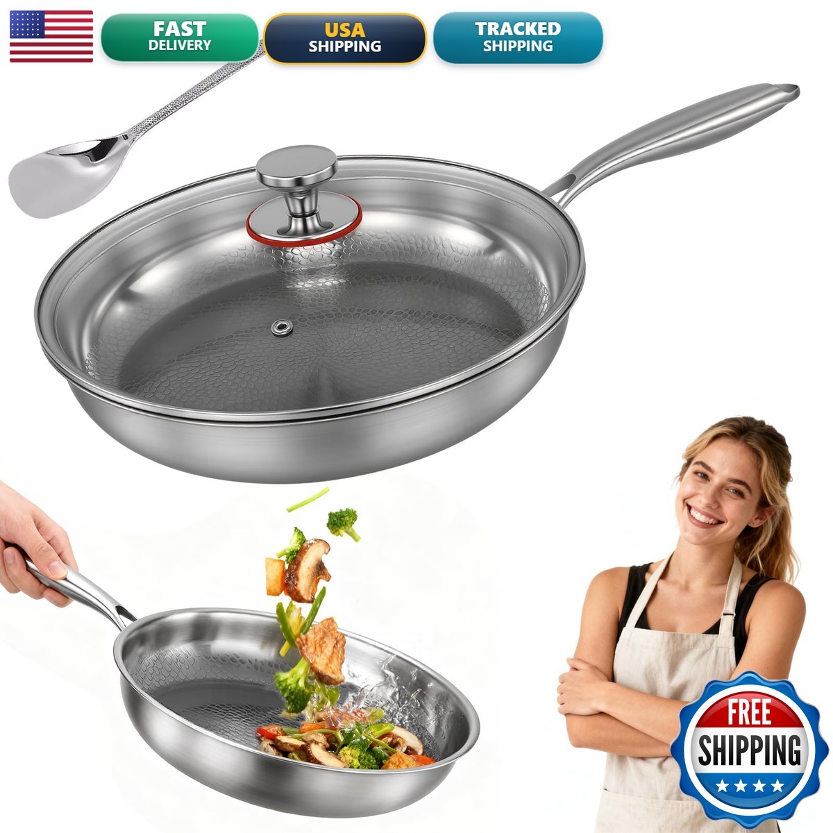 Gugxiom 10.2in Titanium Hammered Pan Pro for Cooking