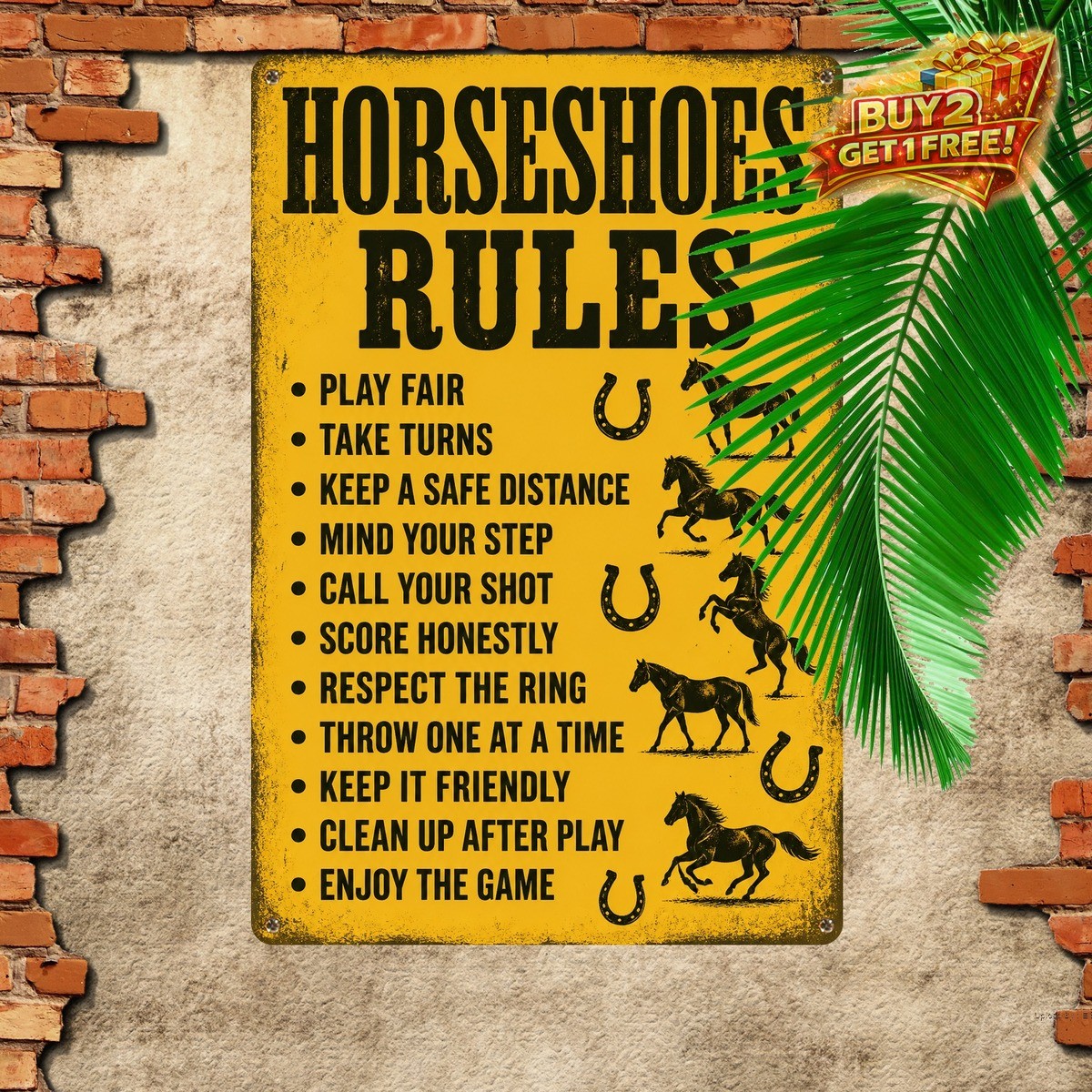 Horseshoes Game Rules Metal Sign 8x12 Retro Backyard Sports Wall Decor Plaque