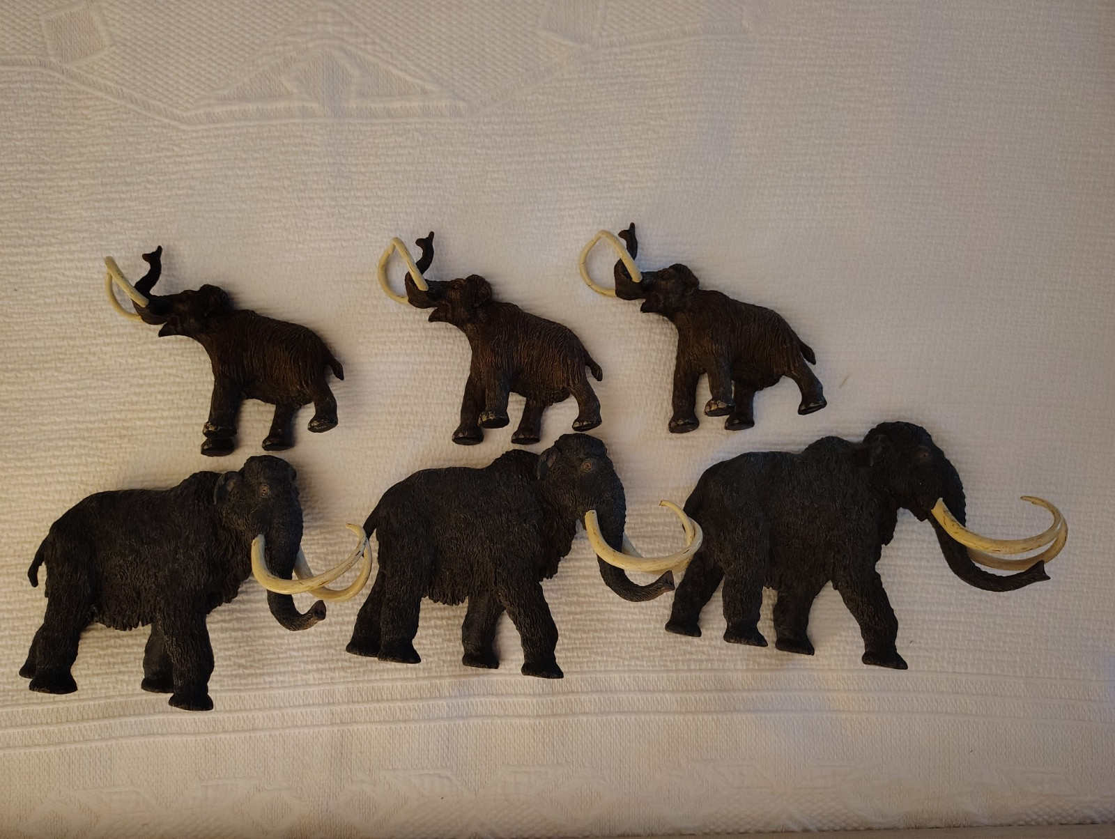 Six retired Carnegie / Safari wooly mammoths, 3 adult and 3 baby