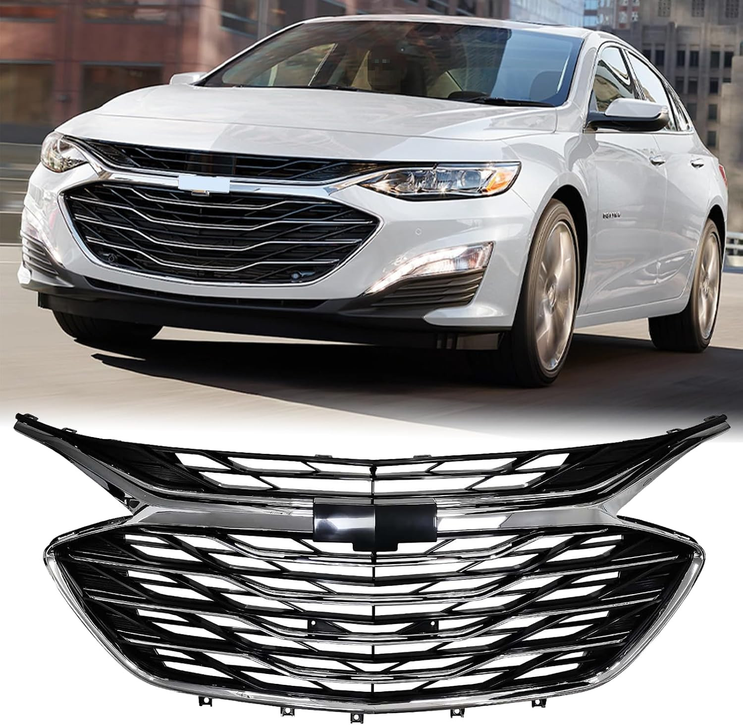 3PCS Front Bumper Grill Grille Fit for 2019-2023 Chevrolet Malibu
