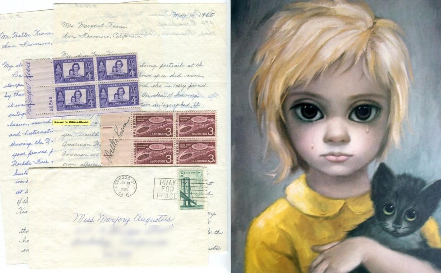 MARGARET KEANE Walter Keane SIGNED U.S POSTAGE STAMP LOT 1965 - BIG EYES ARTISTS