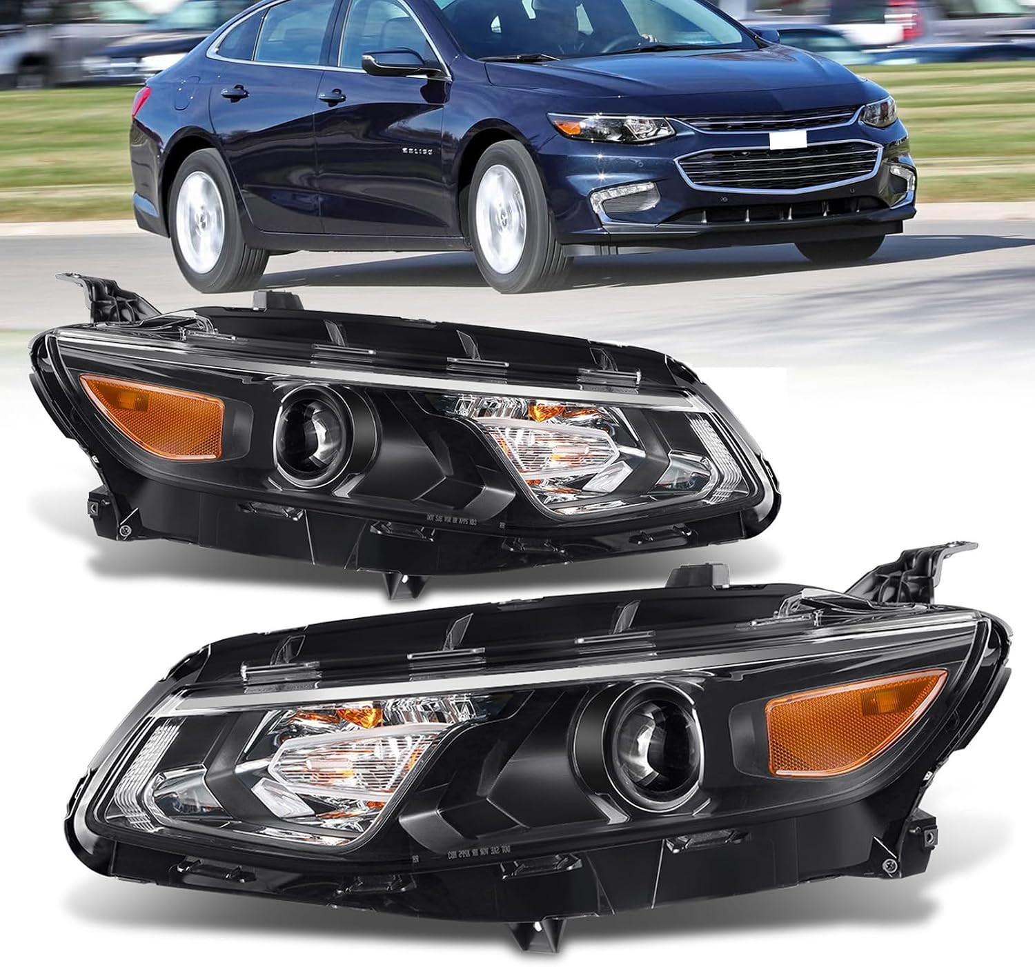 Projector Halogen Headlights Fit for 2016-2018 Chevy Malibu L LS Lt,Factory Styl