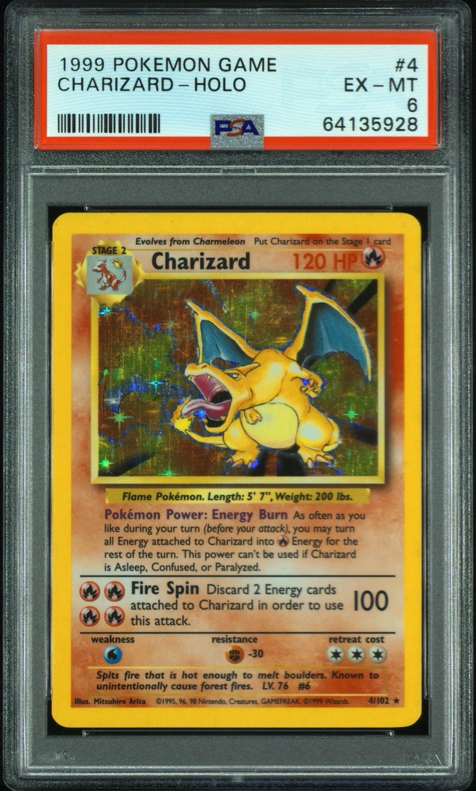 1999 Pokemon Base Set Charizard Holo 4/102 PSA6