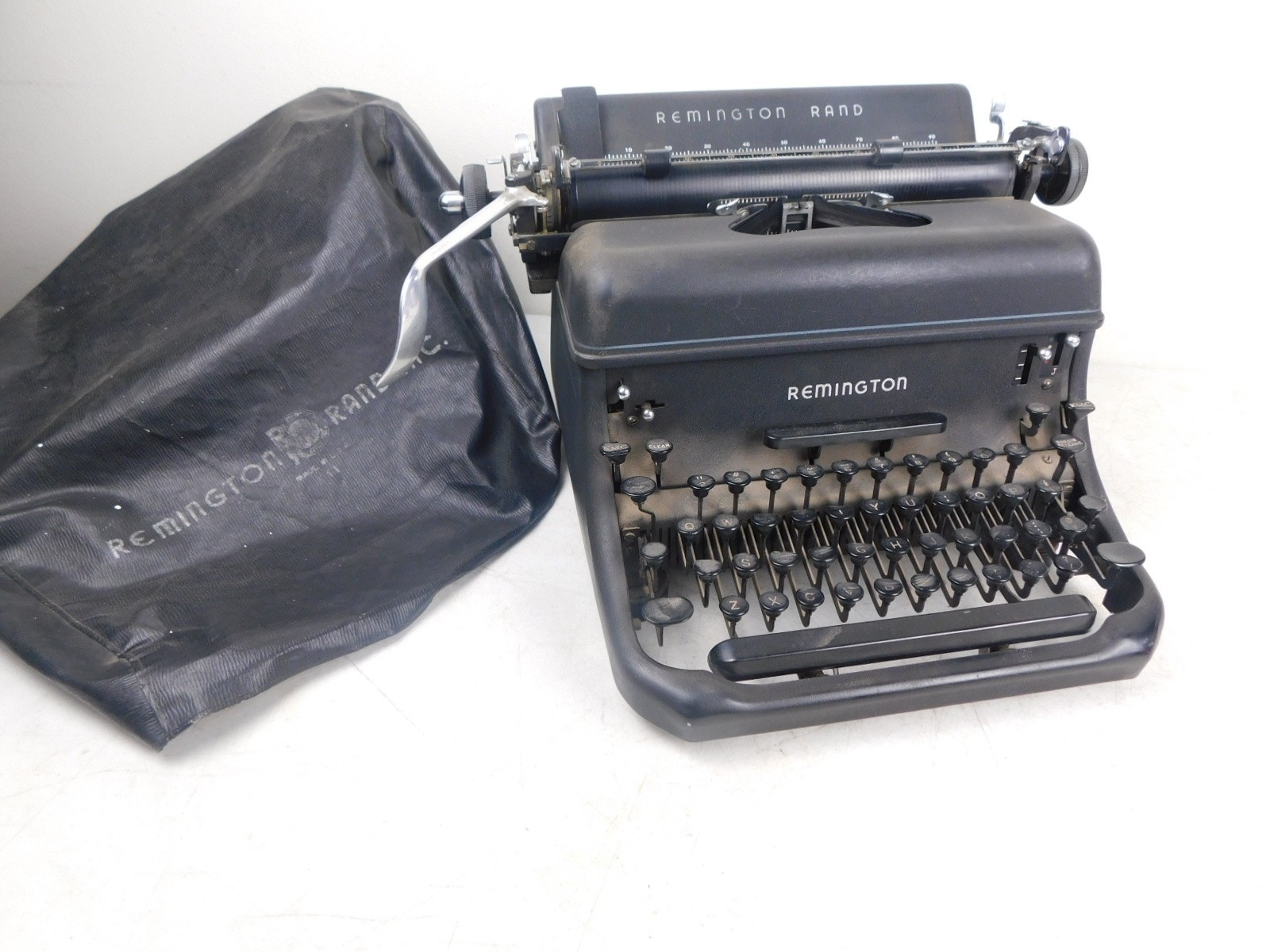 Antique 1948 Remington Rand KMC Black Matte Typewriter Orig Cover Works Perfect