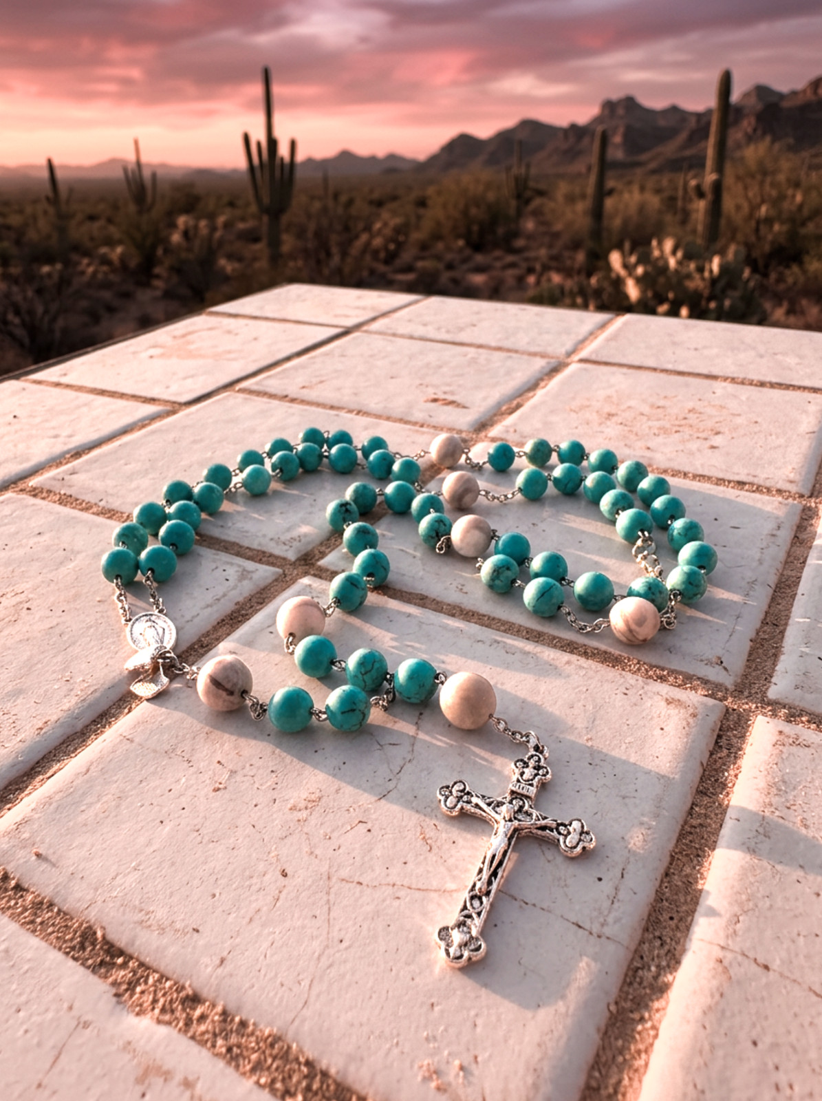 Our Lady of the Desert Rare Sleeping Beauty Turquoise Handmade Silver Rosary 