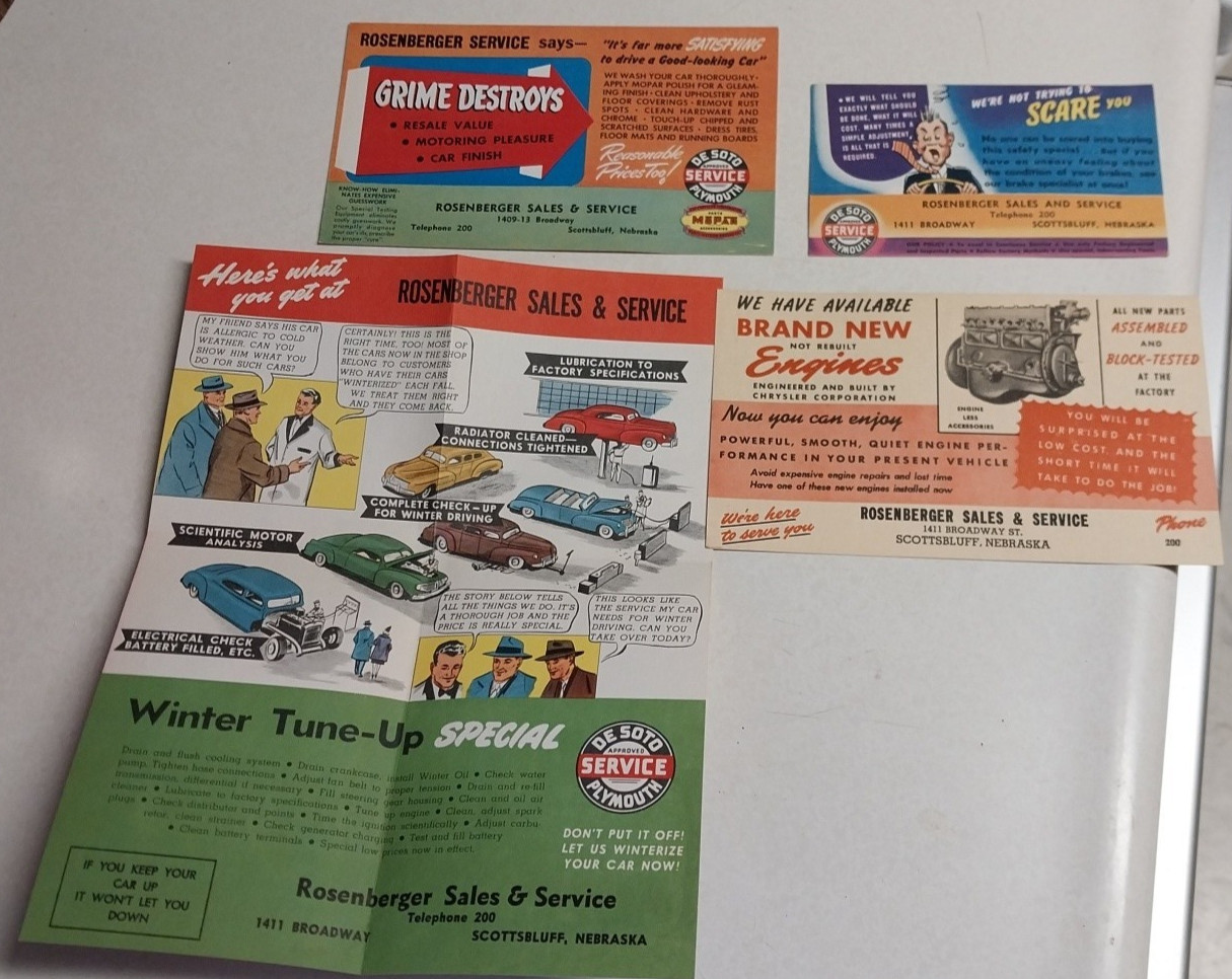 1940s Plymouth Desoto Mopar Sales Service Brochure Post Cards Car Advertisement