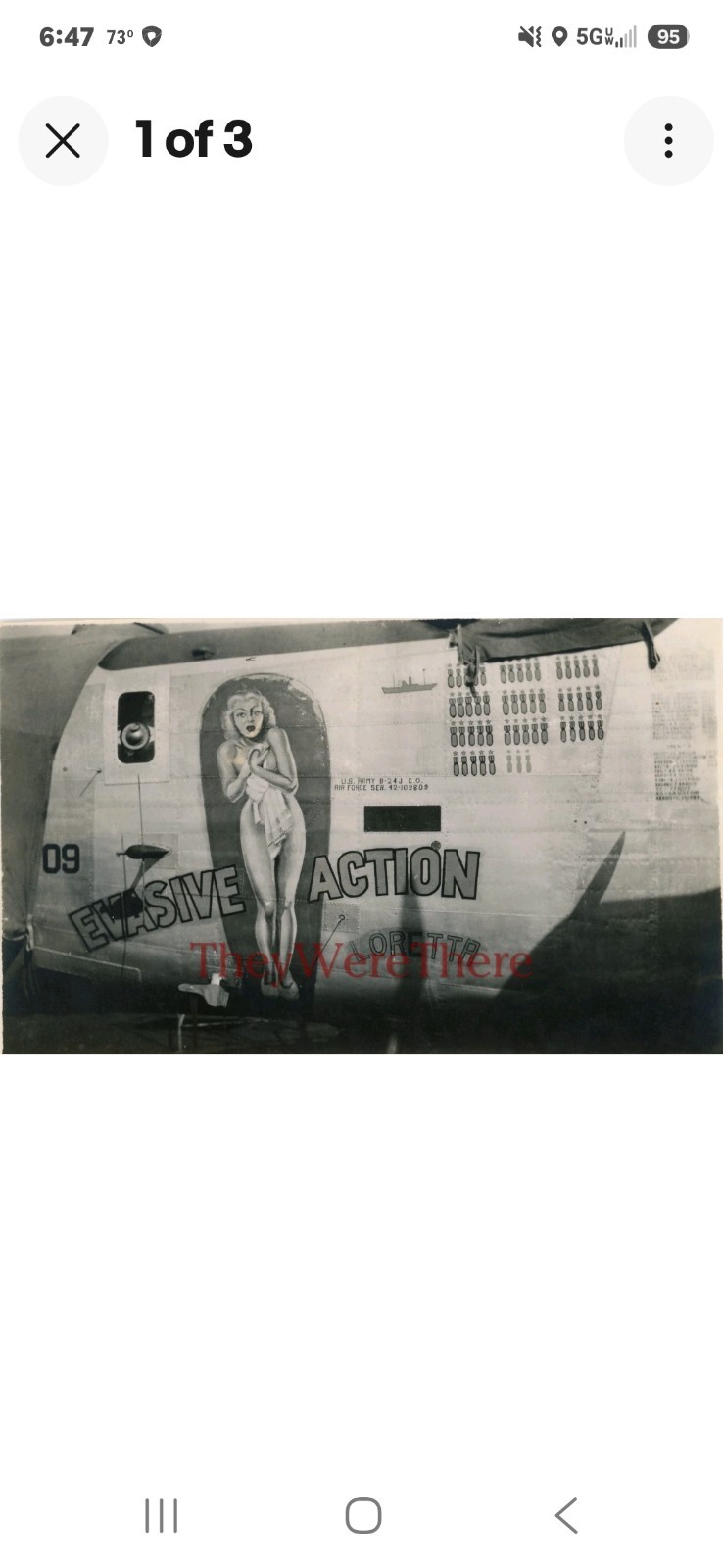 WWII NOSE ART photo- B 24 LIBERATOR Bomber plane GIRL NOSE ART - EVASIVE ACTION*