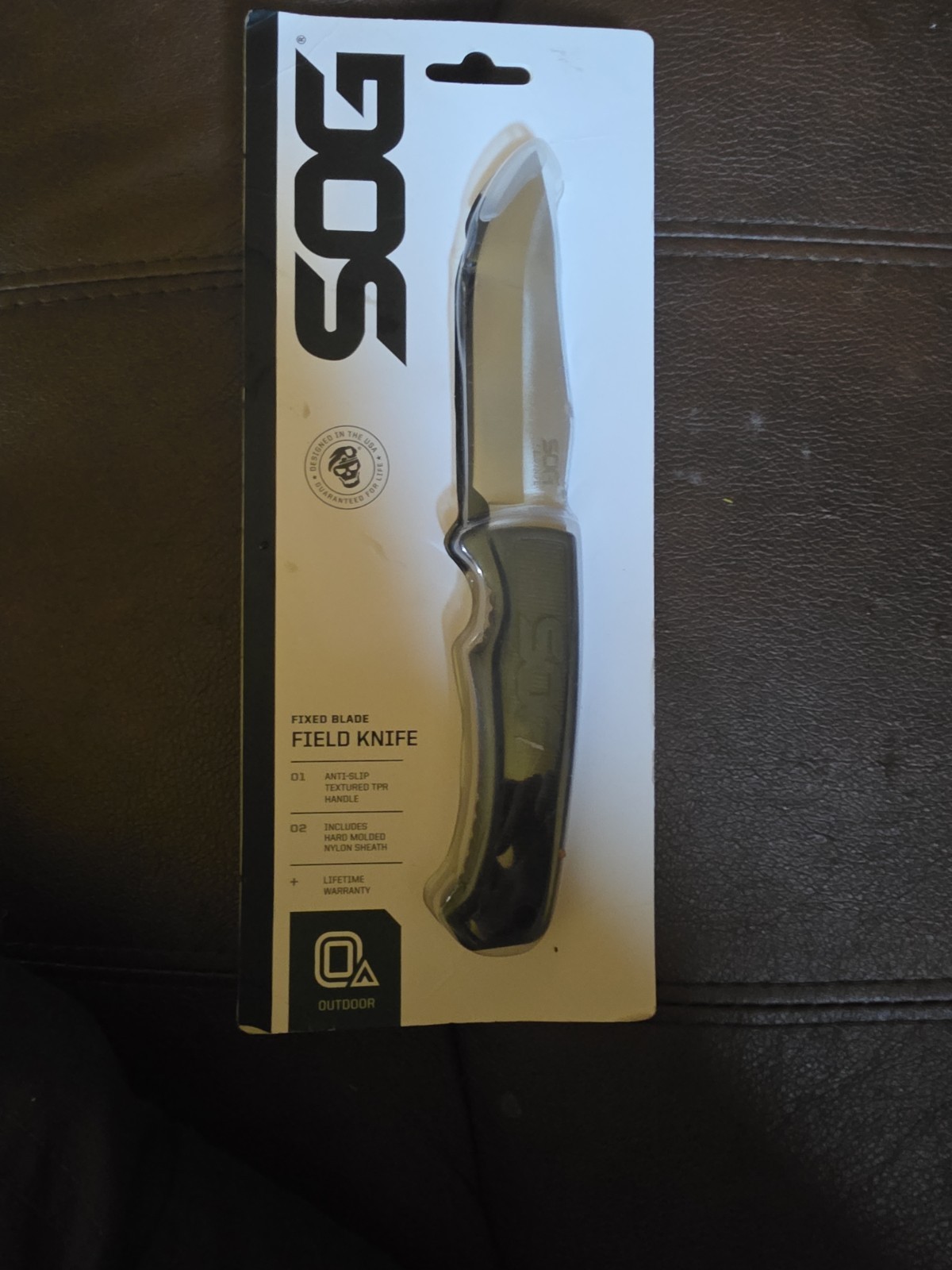 SOG Field Fixed Blade Knife 7Cr17MoV Steel Full Tang w/ Sheath Black TPR 4