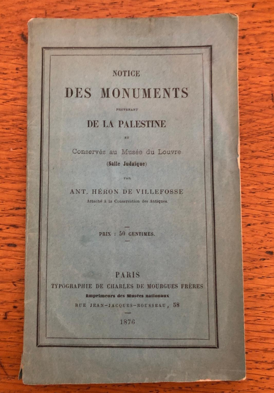 PALESTINE JUDAICA JERUSALEM LOUVRE MUSEUM RARE CATALOGUE 1876