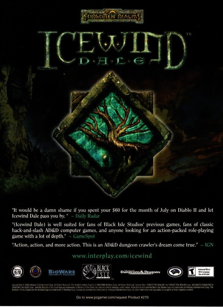 2000 ICEWIND DALE RPG PRINT AD, D & D, BLACK ISLE PC GAME PRINT AD / POSTER