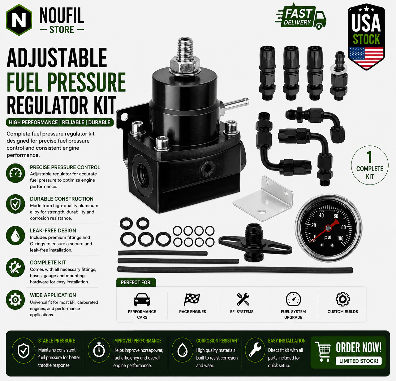 Adjustable EFI Fuel Pressure Regulator Kit