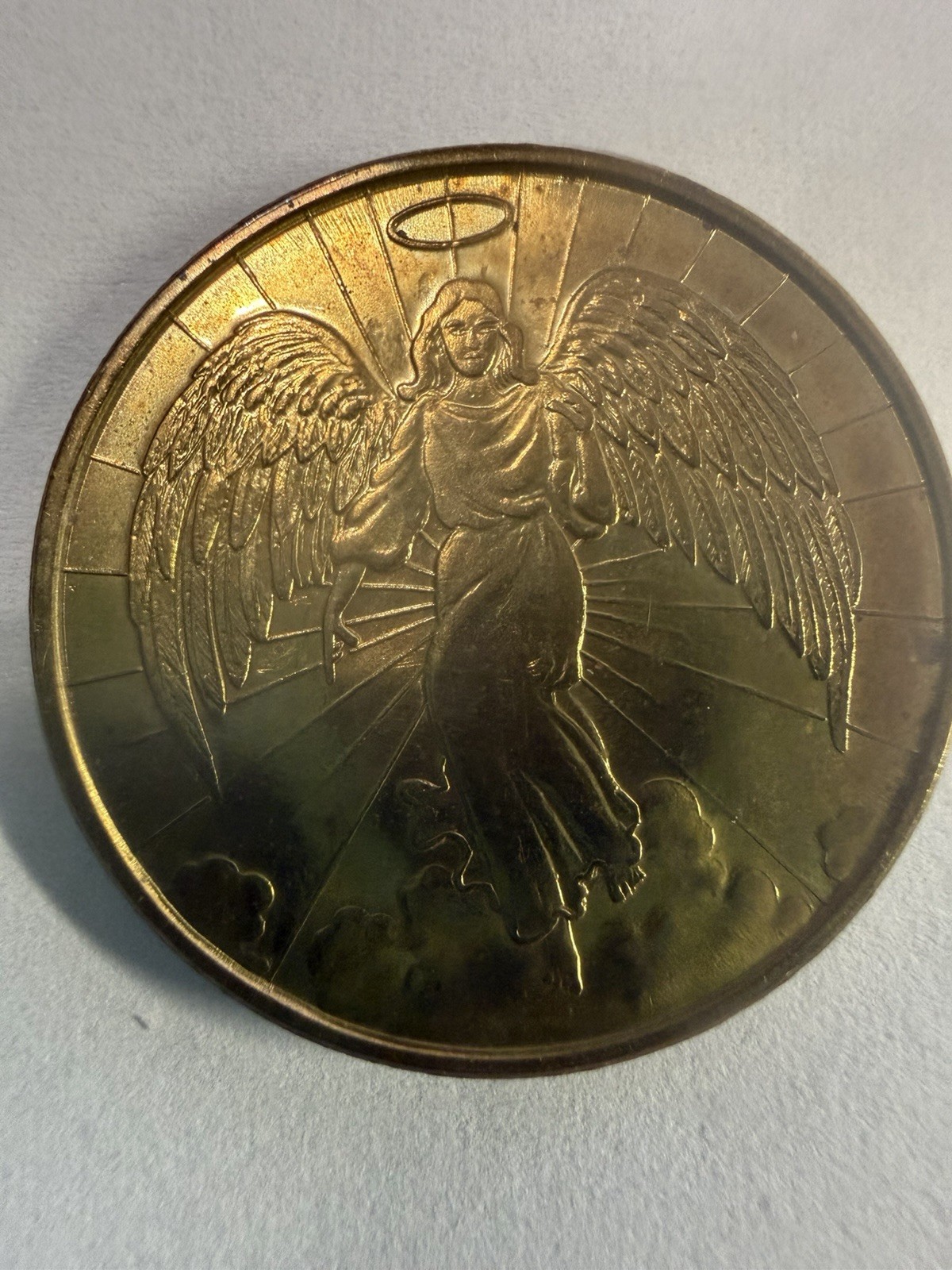 Vintage Gold Guardian Angel Medal Coin Religious VERY NICE