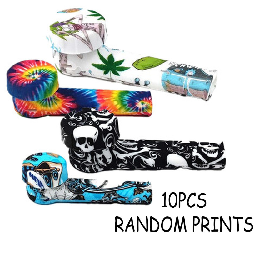 10Pcs Portable Random Printed Silicone Bongs with Lid & Metal Bowl Fast Shipping