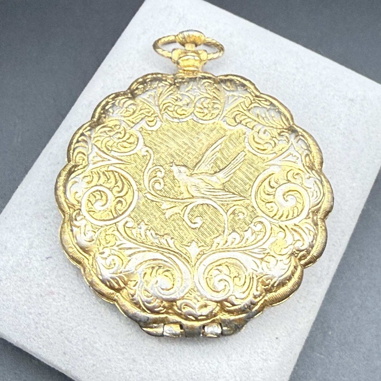 Vintage Max Factor Golden Lark Faux Pocket Watch Powder Compact Gold Tone Mirror