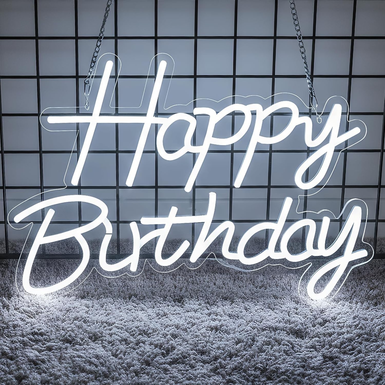 Happy Birthday Neon Sign for Backdrop, LED Happy Birthday Light Up Sign, White