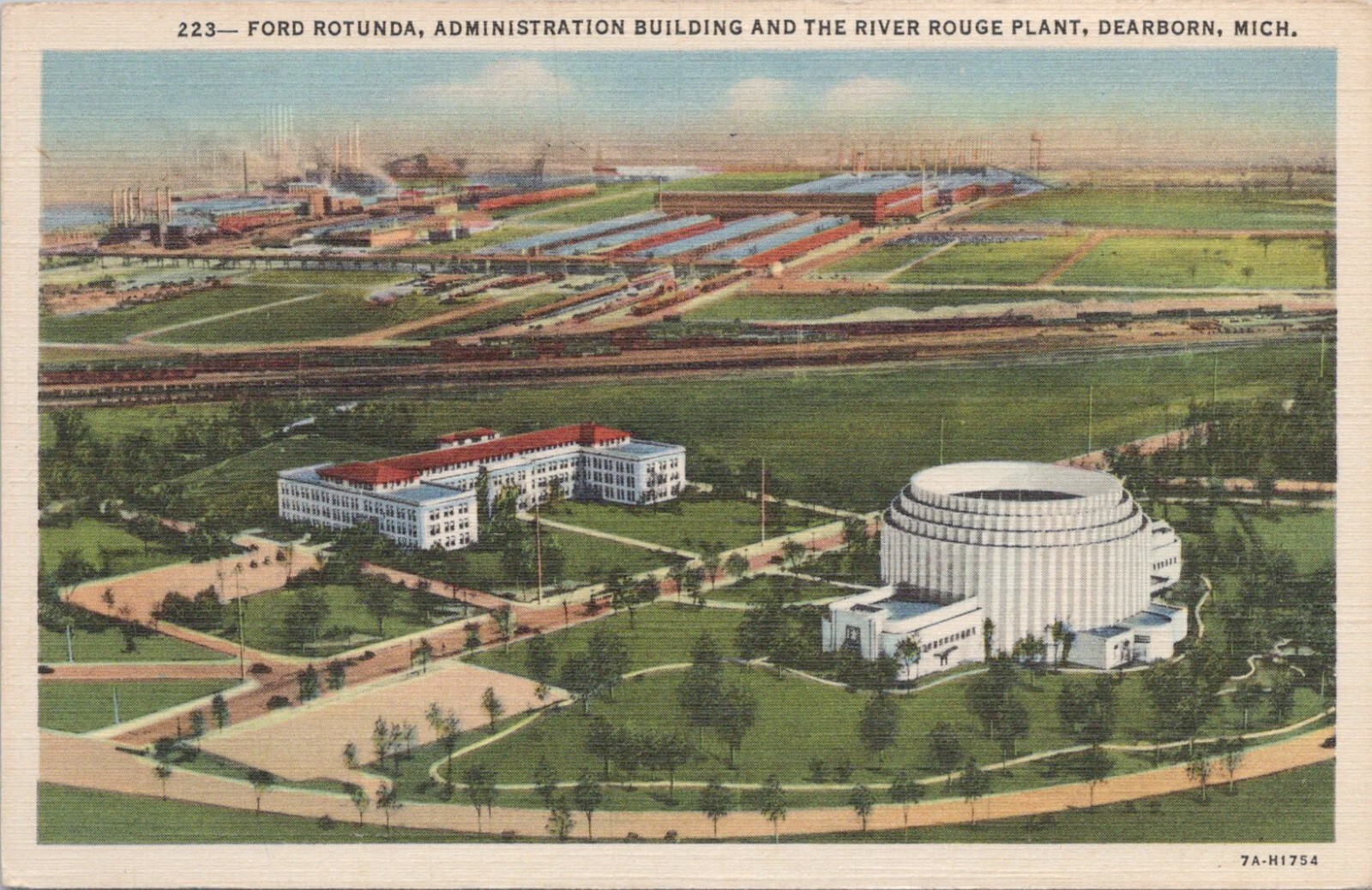 Linen PC * Dearborn MI Aerial View of Ford River Rouge Auto Plant 1940s