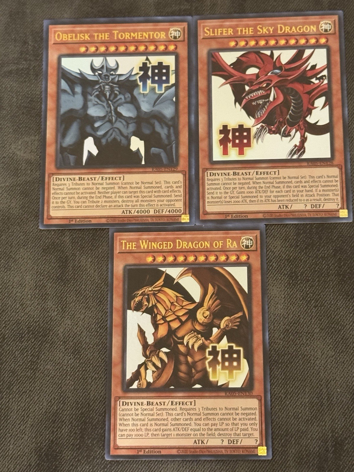 Yu-Gi-Oh Rarity 5 Stamp Set Bundle 1st Ed God Obelisk, Slifer & Winged Ra NM