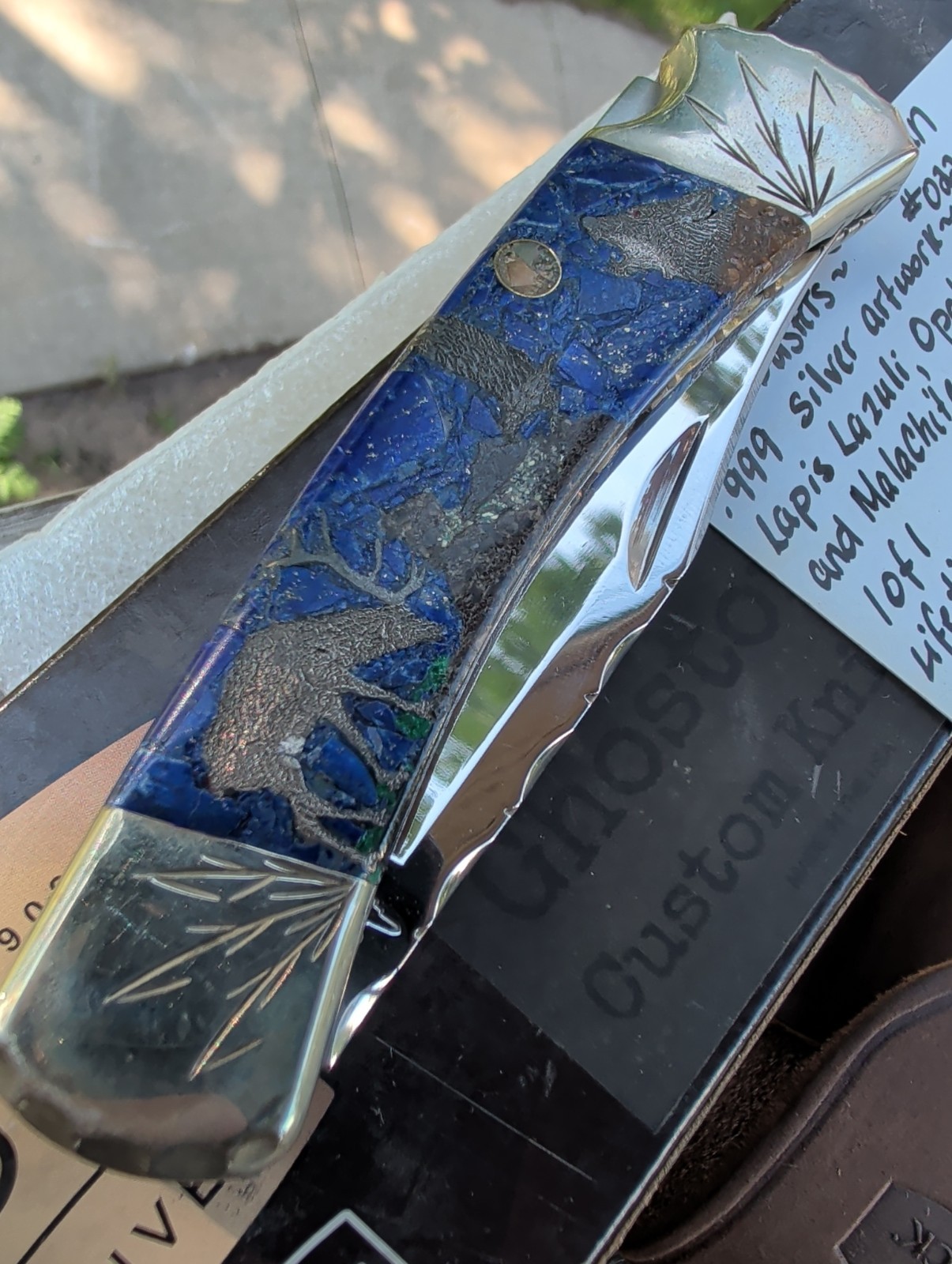 Ghostown Custom Buck 110 Folding Hunter Inlaid Stone Elk Wolf Filework 2017 Box