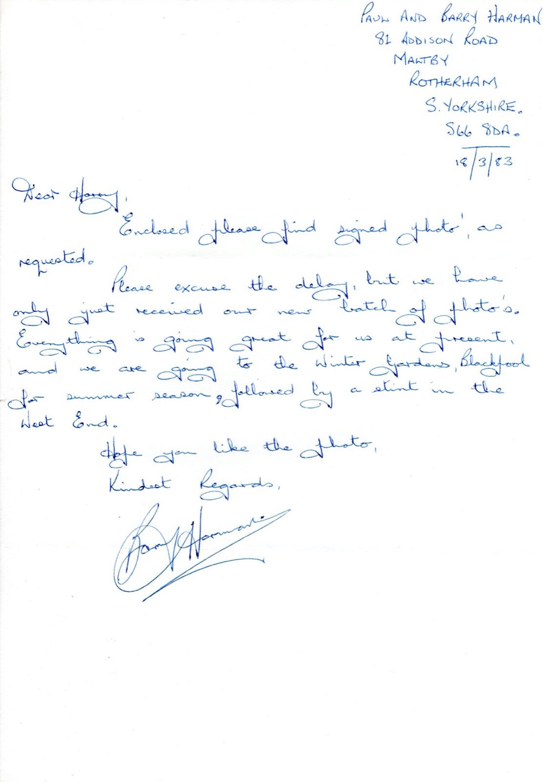 CHUCKLE BROTHERS RARE EARLY HAND SIGNED WRITTEN LETTER  SIGNED AUTOGRAPH 
