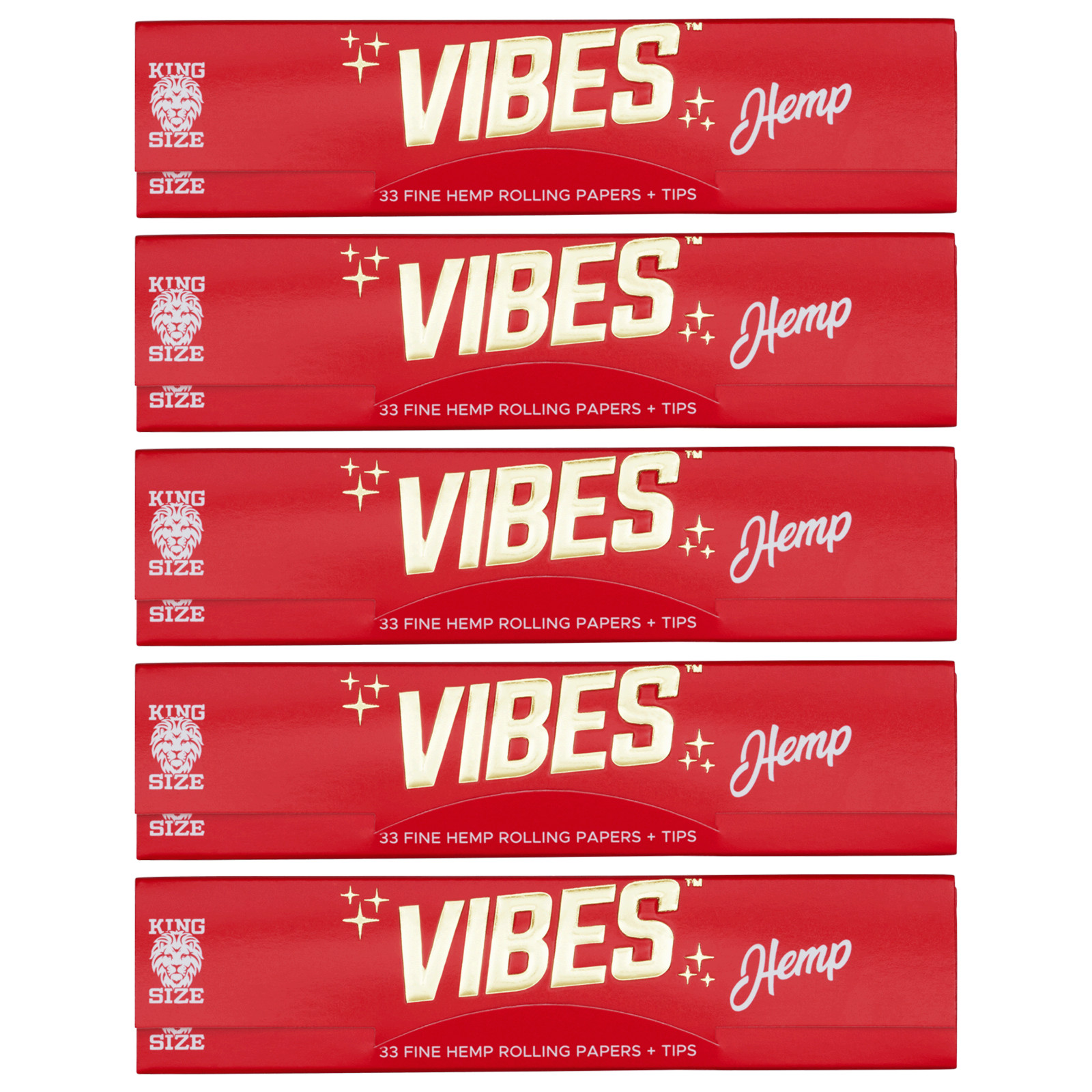 VIBES Rolling Papers - Hemp + Tips (King Size) 5 Booklets, 33 Leaves Each
