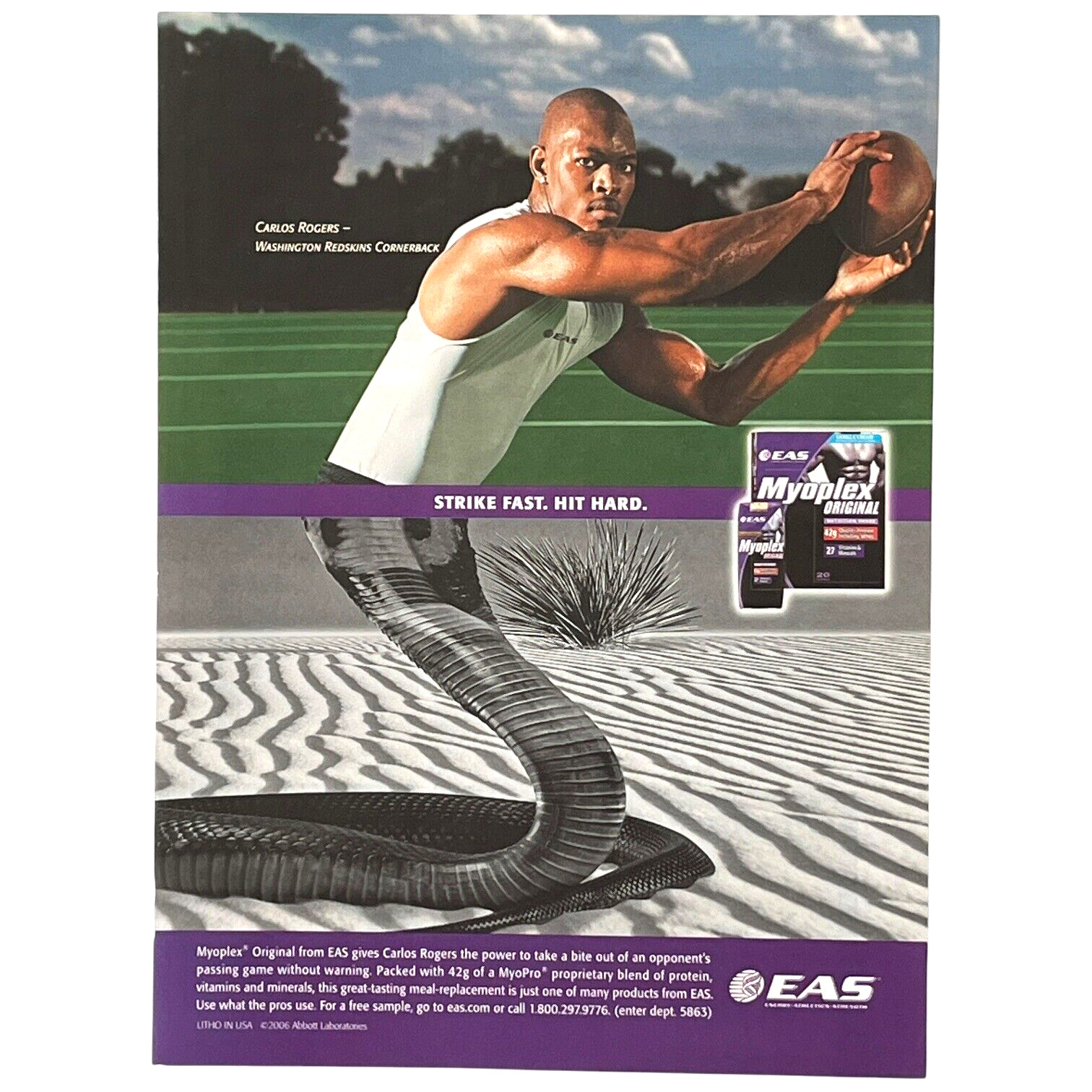 2006 EAS Myoplex PRINT AD Carlos Rogers Strike Fast Hit Hard