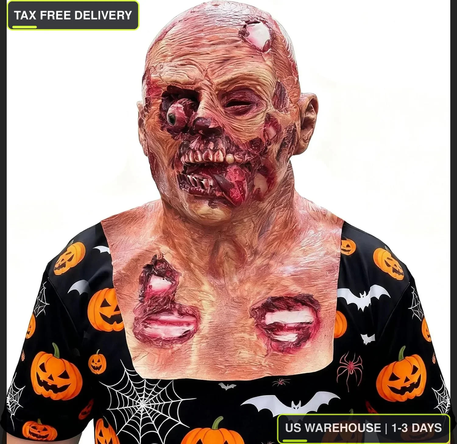 Scary Walking Dead Zombie Monster Mask with Long Tongue, Creepy Latex Face Masks