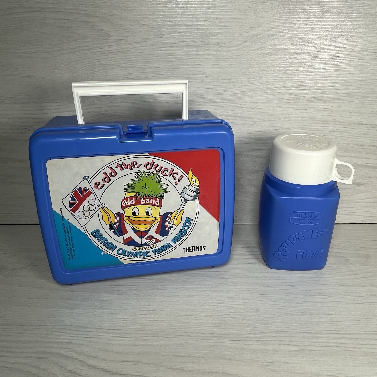 Edd The Duck Lunch Box and Thermos Flask Olympic Mascot Vintage 1989 BBC Retro