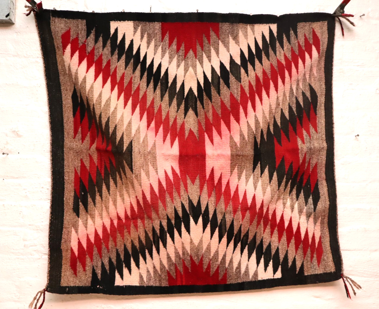 ATQ Navajo Rug Textile Native American Indian Eye Dazzler Weaving 35x34 Vintage