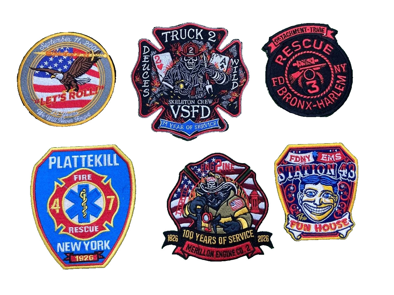 6 Rare Fire Department Patch New york NY Plattekill Merillon Engine FDNY Rescue