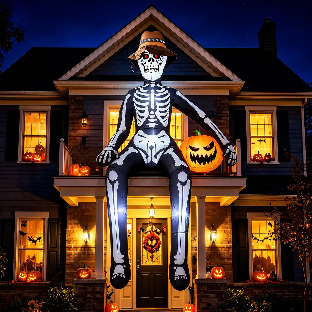 10FT Scary Giant Sitting Skeleton Halloween Inflatables Outdoor Decorations | Bu