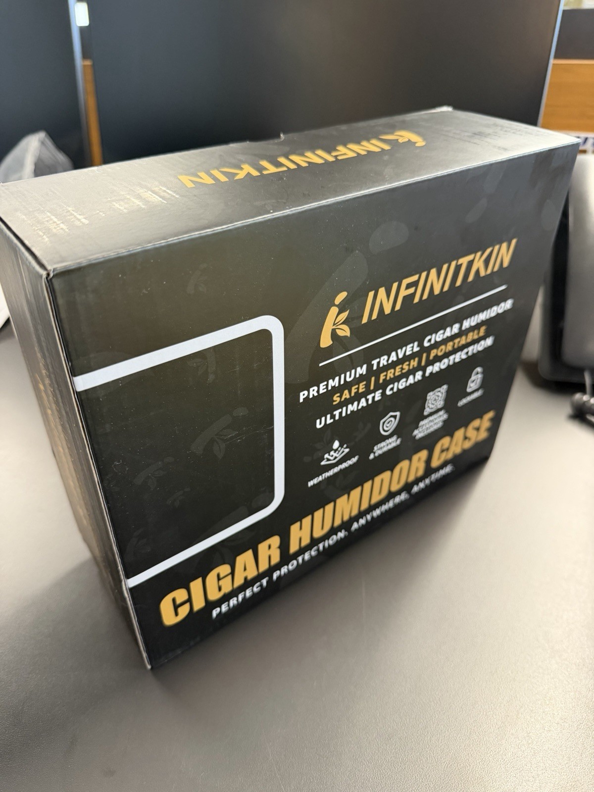 INFINITKIN Cigar Humidor Case | Lockable, Waterproof, Medium, Black