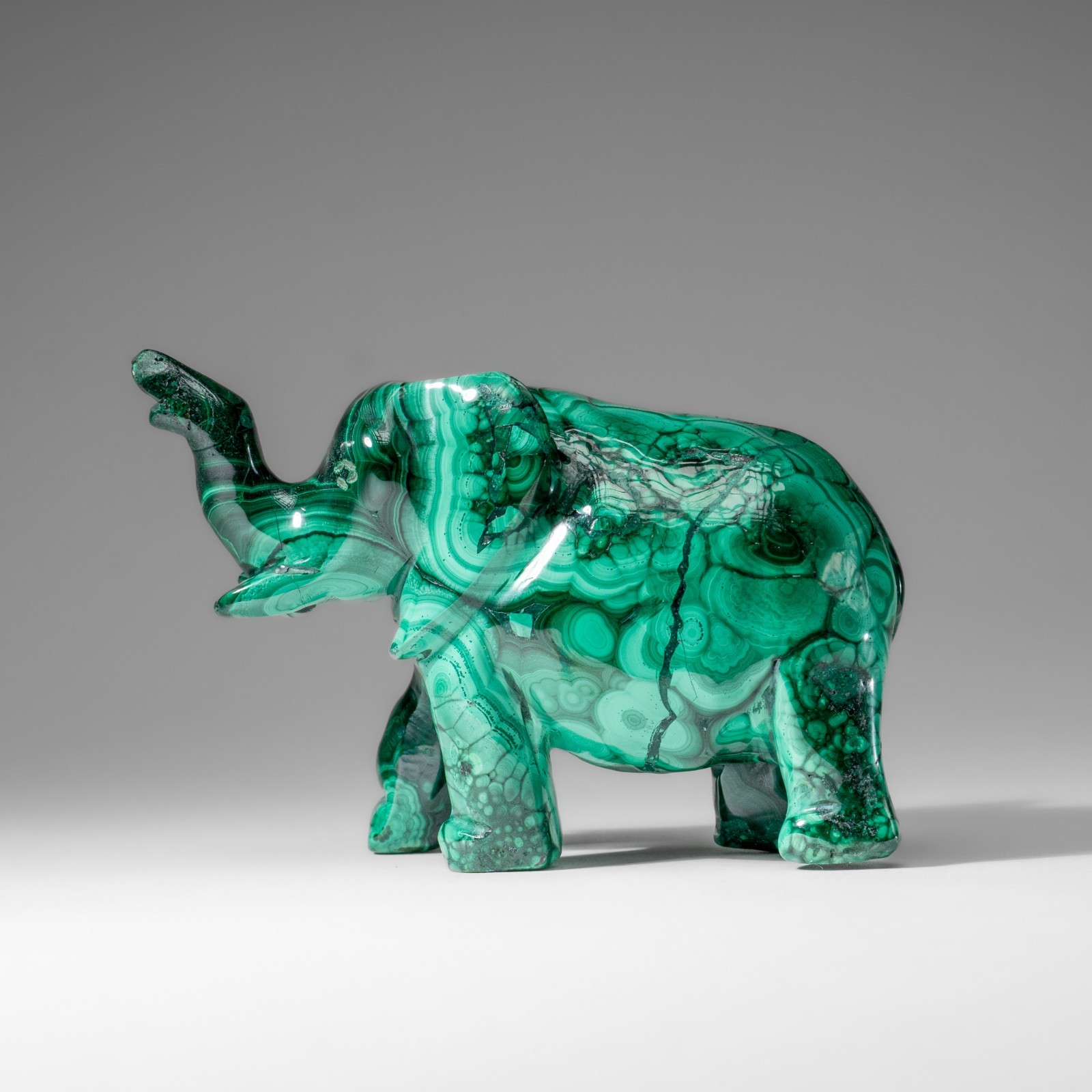 Genuine Polished Malachite Elephant Carving (1.9 lbs)