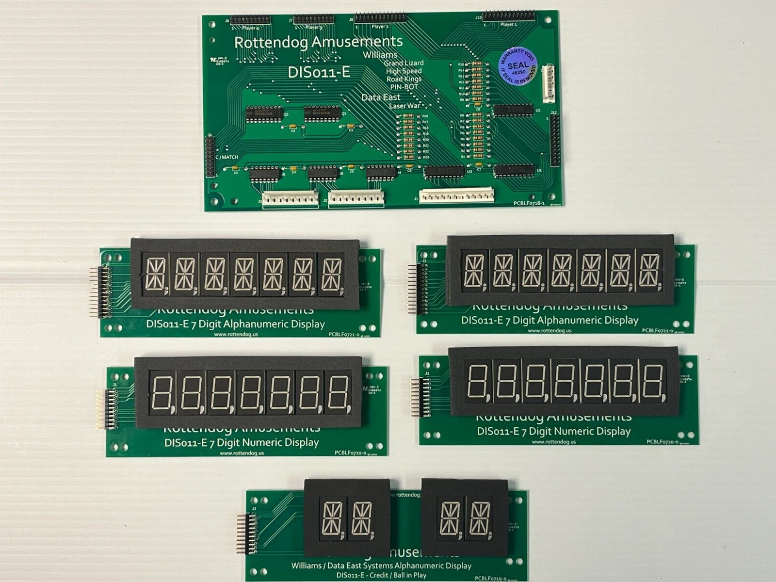 Pinbot by Williams Pinball 7 Digit LED Orange Display Kit, 6 pc Set. 
