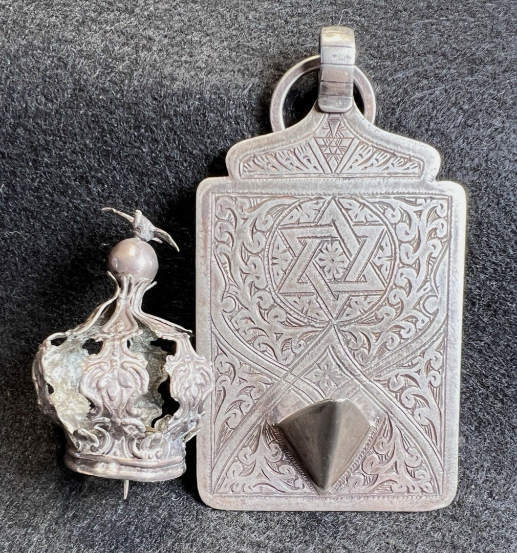 Antique Silver Jewish Kabbalah Amulet Talisman and Torah Crown